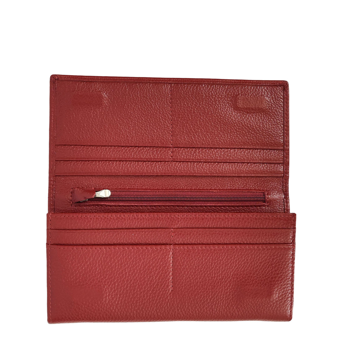 Womens Real Leather Purse Envelope Style with Metal Frame Large Size Clutch Wallet Cumbria Red