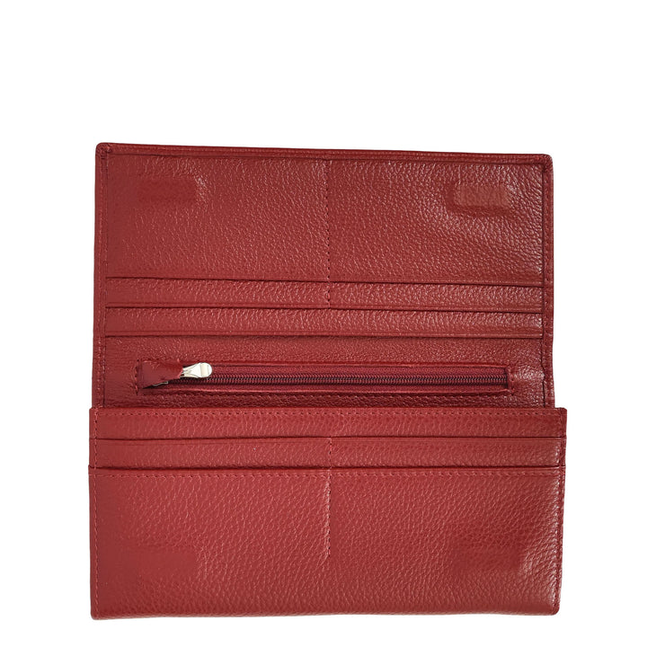 Womens Real Leather Purse Envelope Style with Metal Frame Large Size Clutch Wallet Cumbria Red