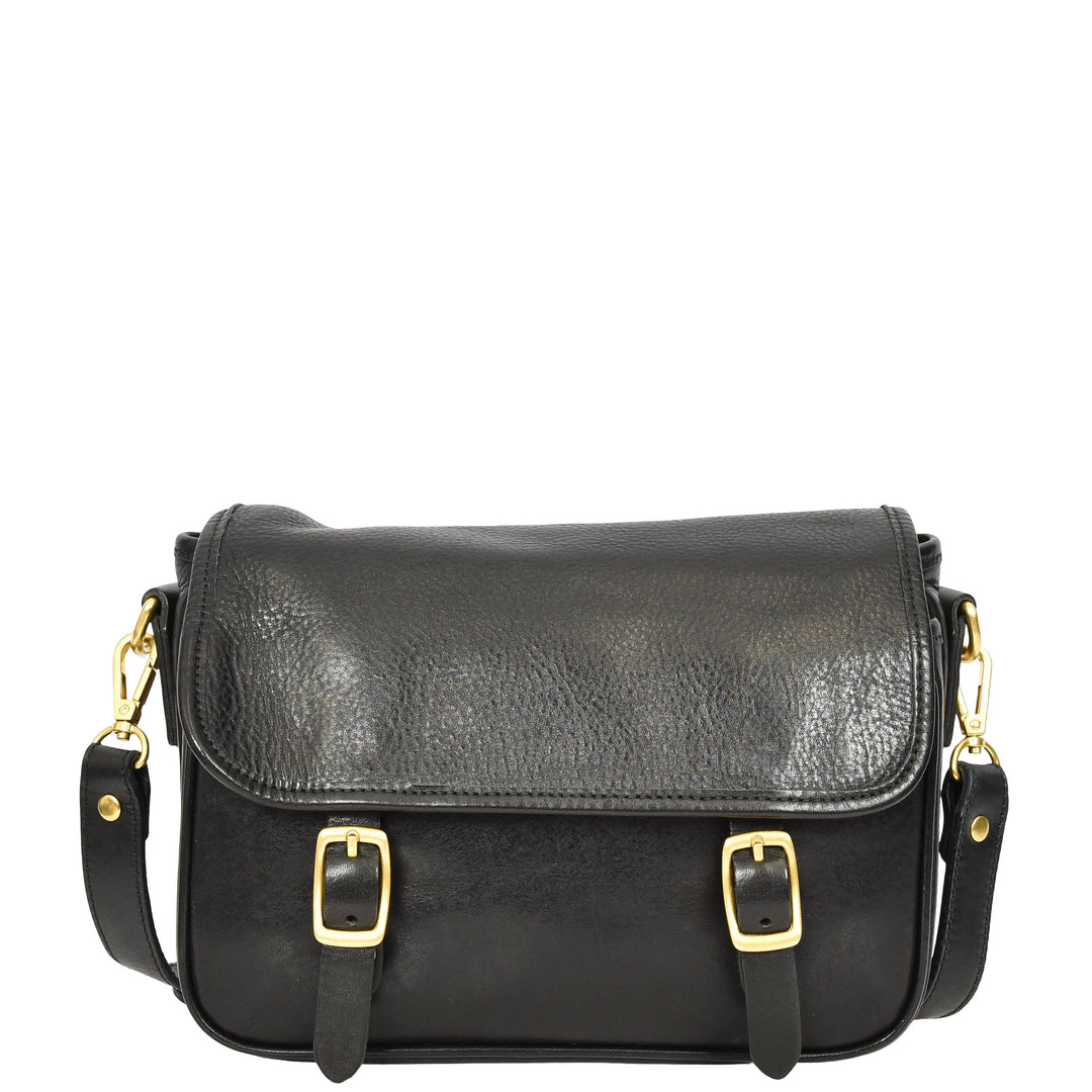Womens Classic Premium Leather Messenger Cross Body Bag Helen Black
