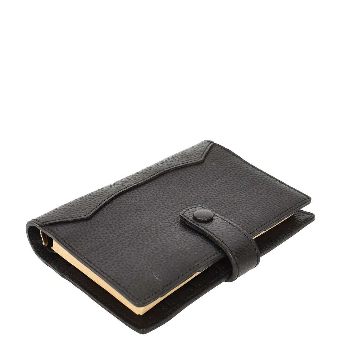 Premium Leather Diary Personal Organiser A6 Size Paper Refillable Ring Binder Notebook Velmora Black