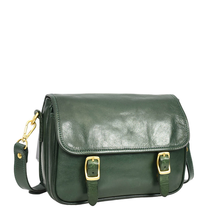 Womens Classic Premium Leather Messenger Cross Body Bag Helen Green