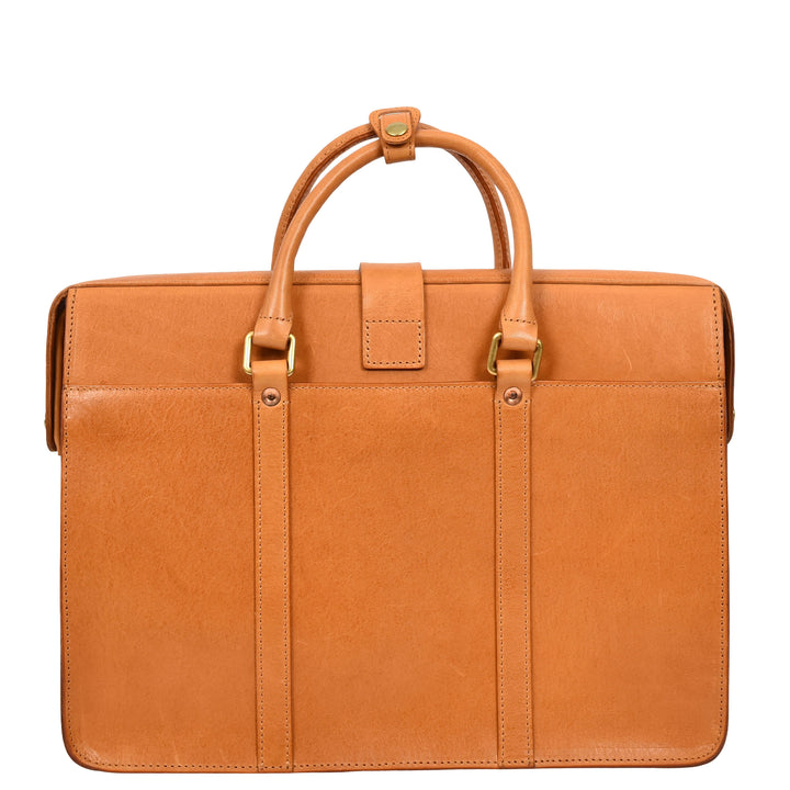 Real Leather Doctors Briefcase Gladstone Lawyers Bag with Laptop Compartment Cullen Tan