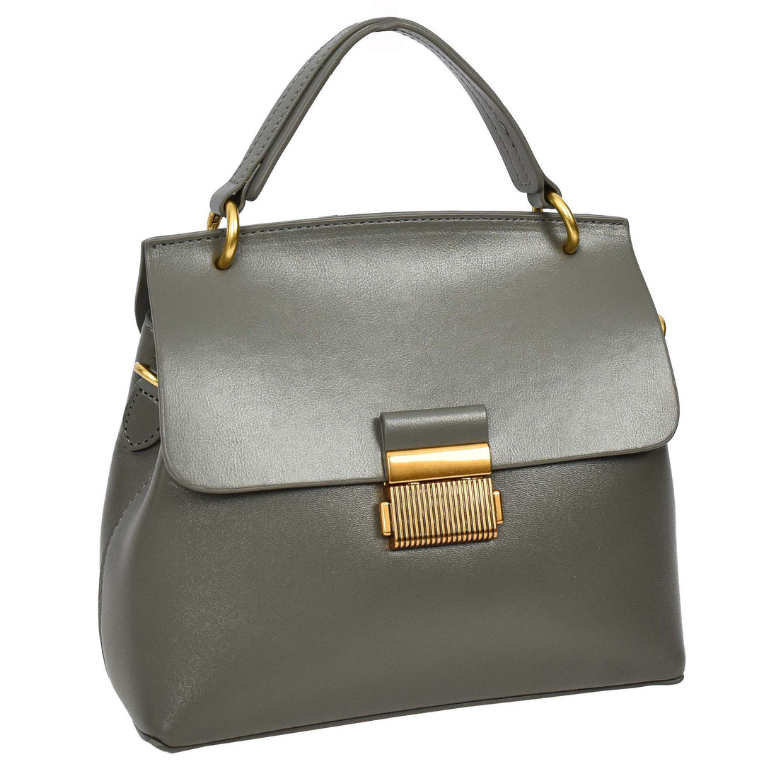 Womens Real Leather Small Handbag Gabriella Grey