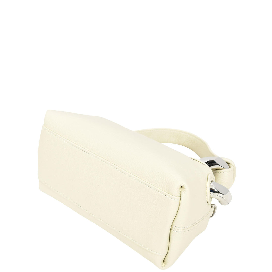 Womens Real Leather Handbag Small Size with Adjustable Strap Amara Off White