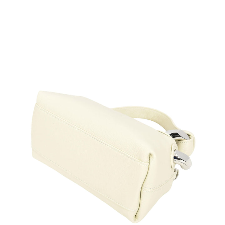 Womens Real Leather Handbag Small Size with Adjustable Strap Amara Off White