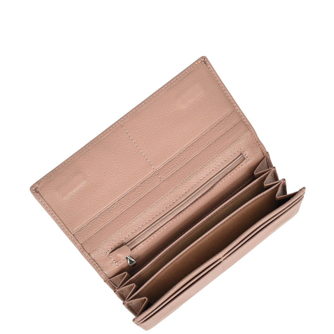 Womens Real Leather Purse Envelope Style with Metal Frame Large Size Clutch Wallet Cumbria Pink