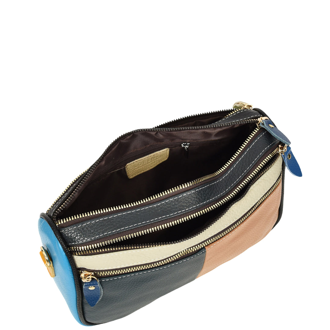 Women's Real Cowhide Leather Multicolour Patchwork Crossbody Bag Colour Block Design HOL309