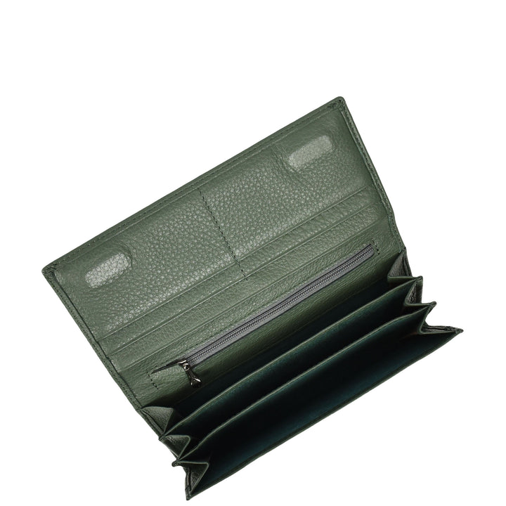 Womens Real Leather Purse Envelope Style with Metal Frame Large Size Clutch Wallet Cumbria Olive Green