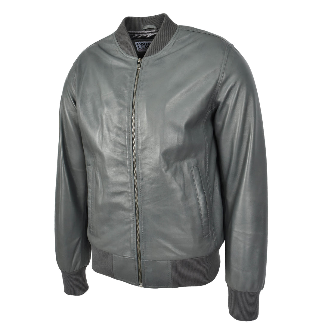 Mens Leather MA-1 Bomber Jacket Ryan Grey