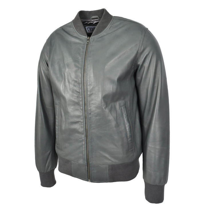 Mens Leather MA-1 Bomber Jacket Ryan Grey