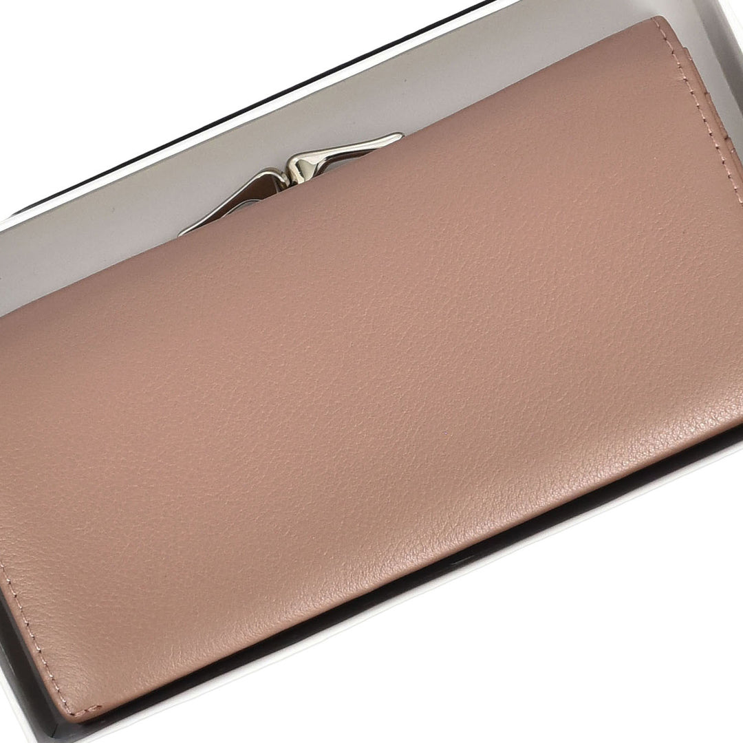 Womens Real Leather Purse Envelope Style with Metal Frame Large Size Clutch Wallet Cumbria Pink
