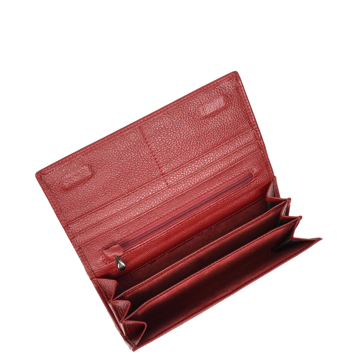 Womens Real Leather Purse Envelope Style with Metal Frame Large Size Clutch Wallet Cumbria Red