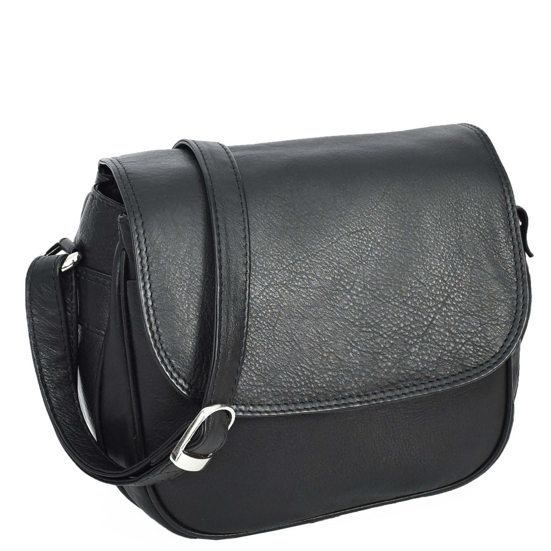 Womens Real Leather Small Crossbody Bag Classic Organiser Multi Pockets Kiera Black-7