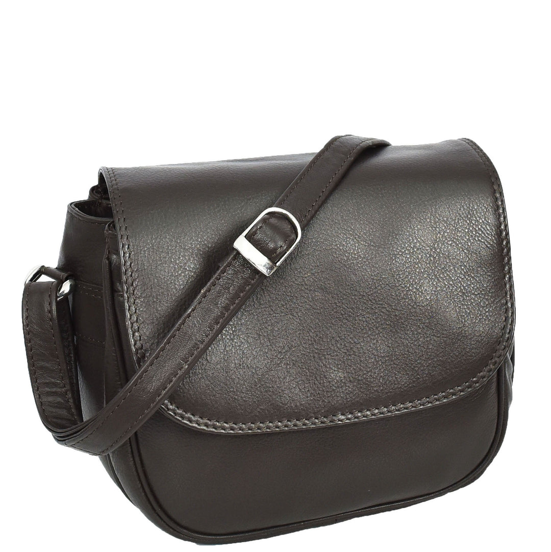 Womens Real Leather Small Crossbody Bag Classic Organiser Multi Pockets Kiera Brown-7