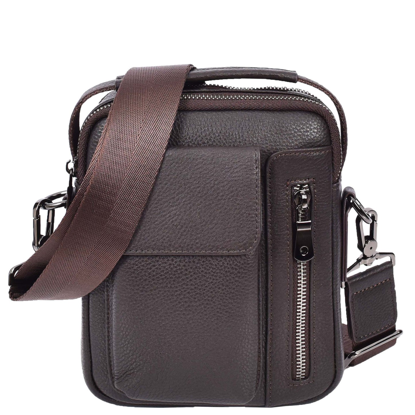 Mens Leather Small Cross Body Flight Bag Hudson Brown