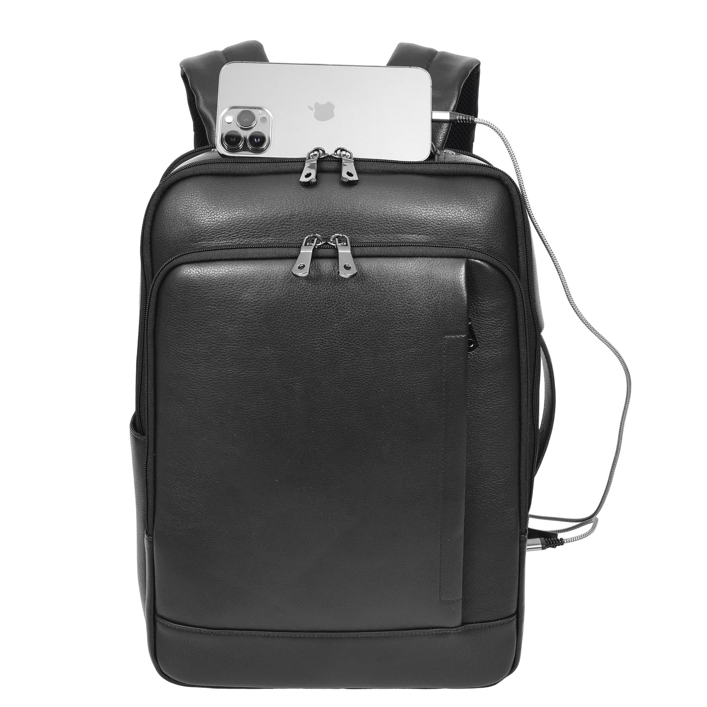 Real Leather Smart USB Backpack Casual Large Size Laptop Rucksack Ryder Black-1