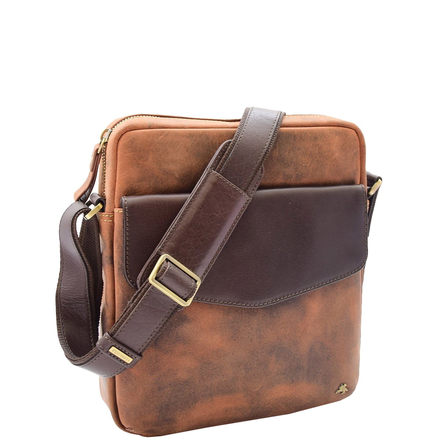 Mens Hunter Crossbody Bag Organiser Genuine Leather Multi Pockets São Paulo Tan