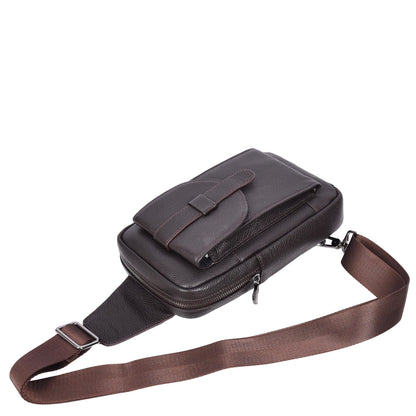 Real Leather Cross Body Chest Bag Elliot Brown-6