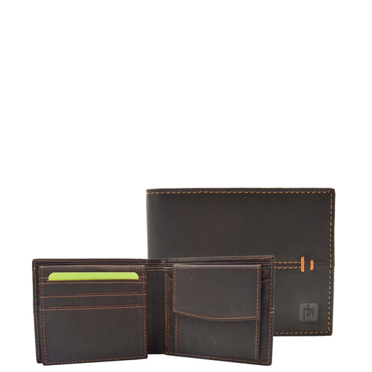 Mens Hunter Leather Slim Bifold Wallet HOL100 Brown 1