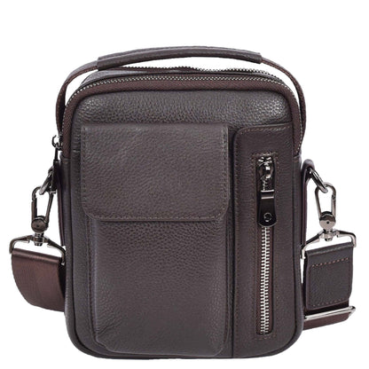 Mens Leather Small Cross Body Flight Bag Hudson Brown