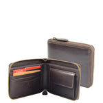 Mens Real Leather Zip Round Wallet RFID HOL414 Brown