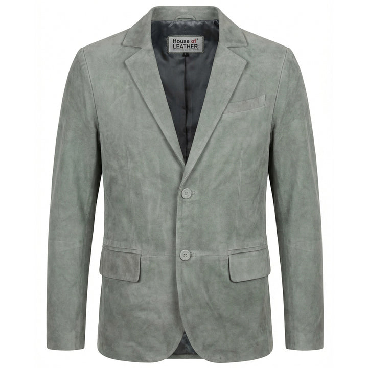 Mens Real Goat Suede Blazer Two Button Classic Jacket Zavi Grey