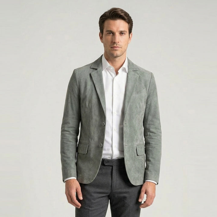 Mens Real Goat Suede Blazer Two Button Classic Jacket Zavi Grey