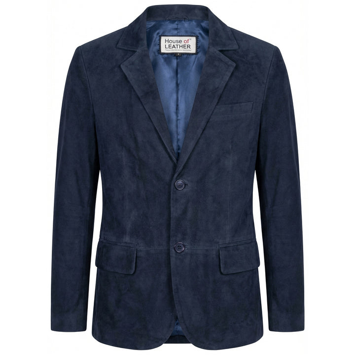 Mens Real Goat Suede Blazer Two Button Classic Jacket Zavi Navy