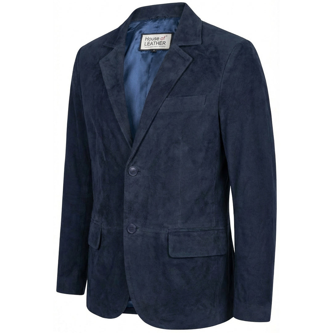 Mens Real Goat Suede Blazer Two Button Classic Jacket Zavi Navy