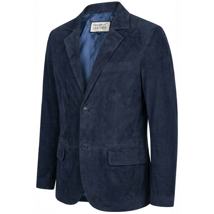 Mens Real Goat Suede Blazer Two Button Classic Jacket Zavi Navy