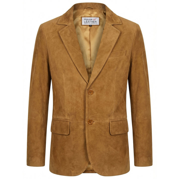 Mens Real Goat Suede Blazer Two Button Classic Jacket Zavi Cognac