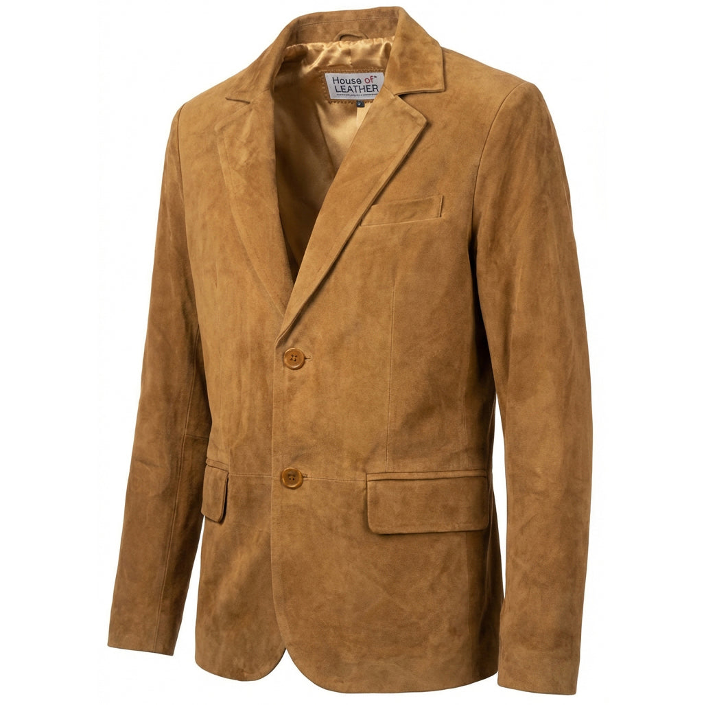 Mens Real Goat Suede Blazer Two Button Classic Jacket Zavi Cognac