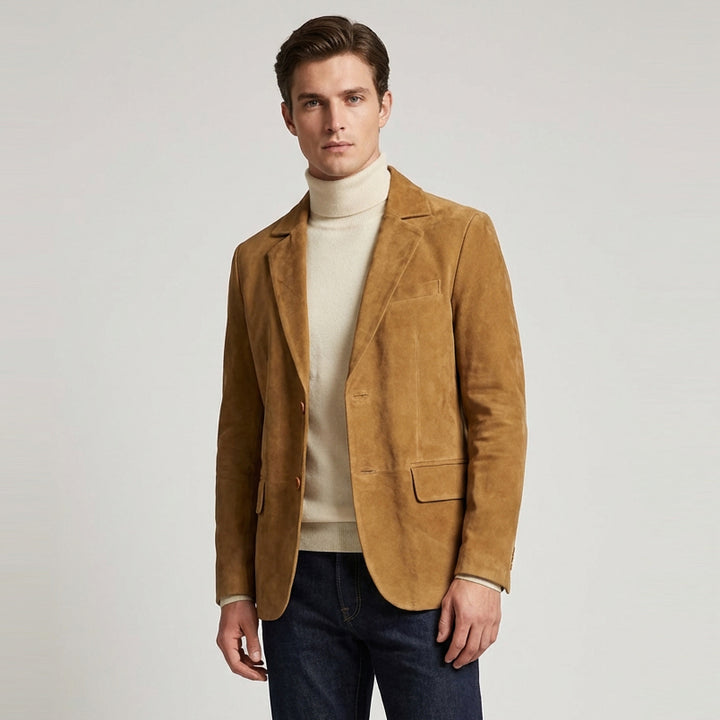 Mens Real Goat Suede Blazer Two Button Classic Jacket Zavi Cognac