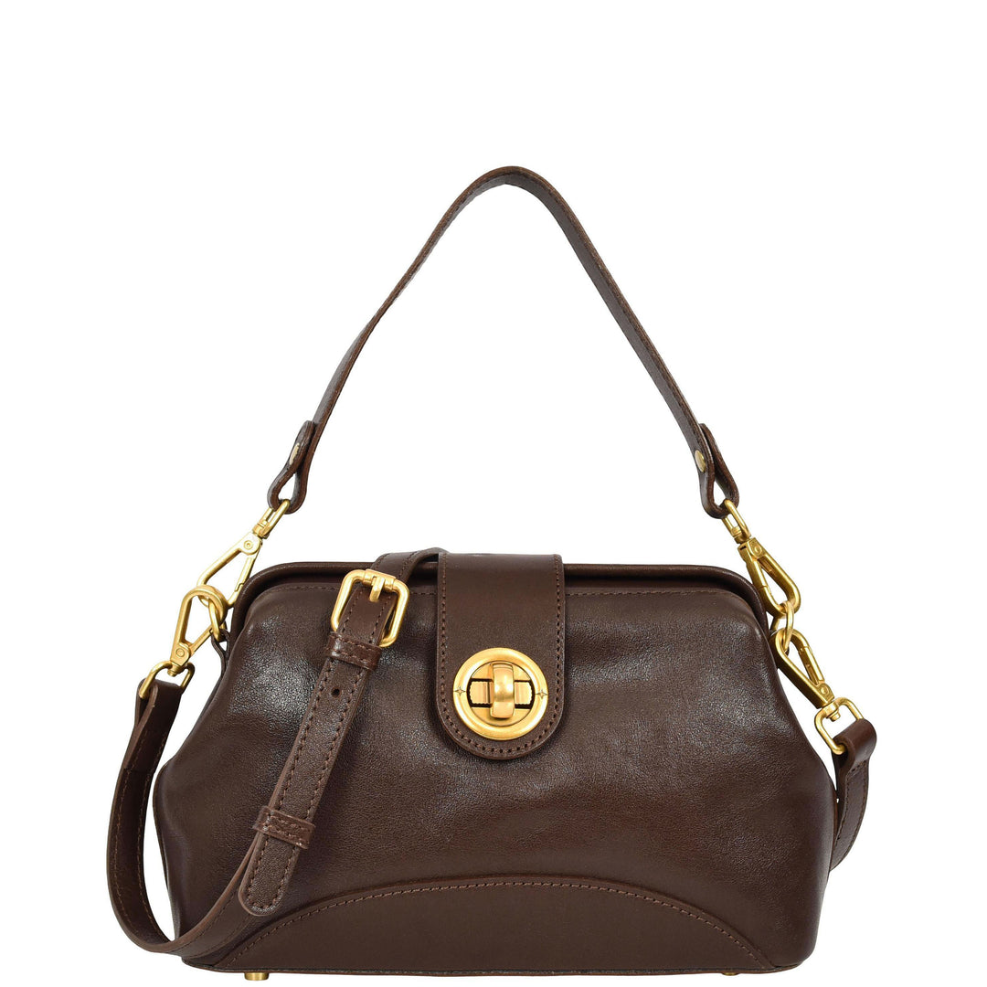 Womens Real Leather Handbag Dual Carry Options with Adjustable Strap Meliora Brown