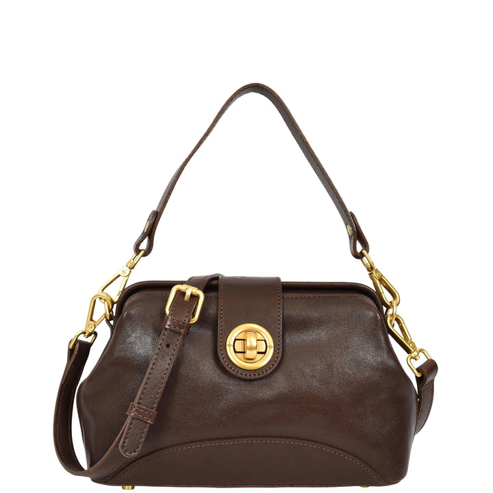 Womens Real Leather Handbag Dual Carry Options with Adjustable Strap Meliora Brown