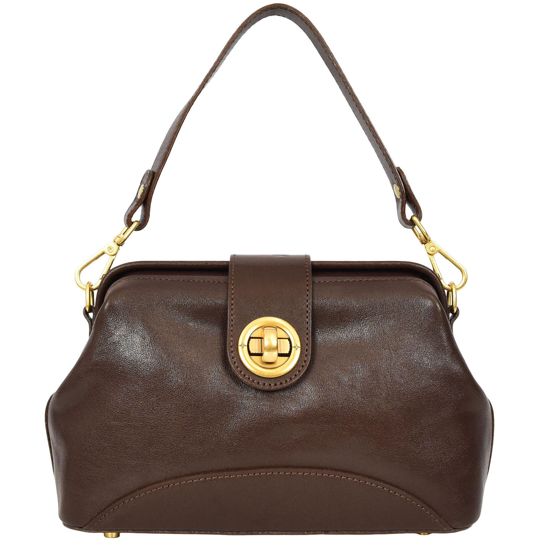 Womens Real Leather Handbag Dual Carry Options with Adjustable Strap Meliora Brown