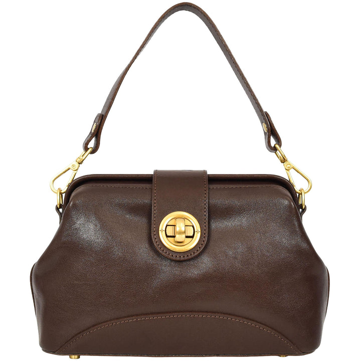 Womens Real Leather Handbag Dual Carry Options with Adjustable Strap Meliora Brown