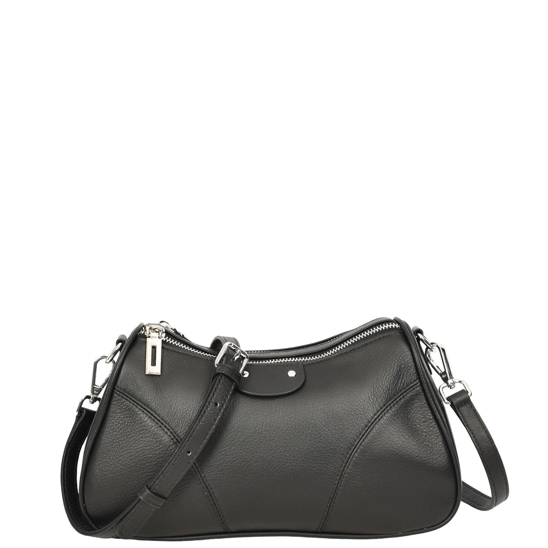 Womens Real Leather Cross body Shoulder Organiser with Adjustable Strap Darla Black