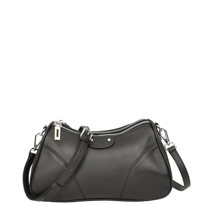 Womens Real Leather Cross body Shoulder Organiser with Adjustable Strap Darla Black