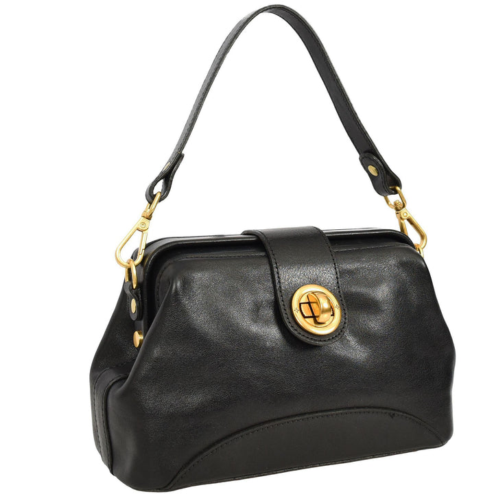 Womens Real Leather Handbag Dual Carry Options with Adjustable Strap Meliora Black
