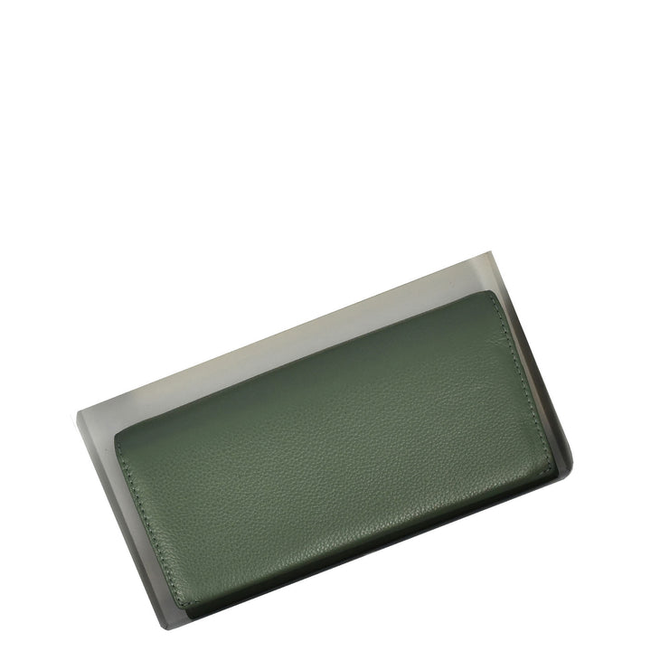Womens Leather Envelope Purse Wallet with Card & Note Slots Arlo Olive Green