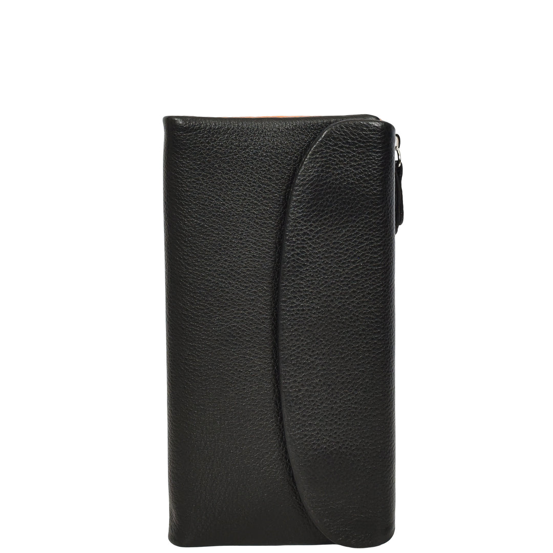 Womens Real Leather Clutch Purse Multi-Coloured Interior Card Holder Zip Pocket HOL8819 Black