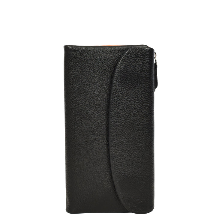 Womens Real Leather Clutch Purse Multi-Coloured Interior Card Holder Zip Pocket HOL8819 Black