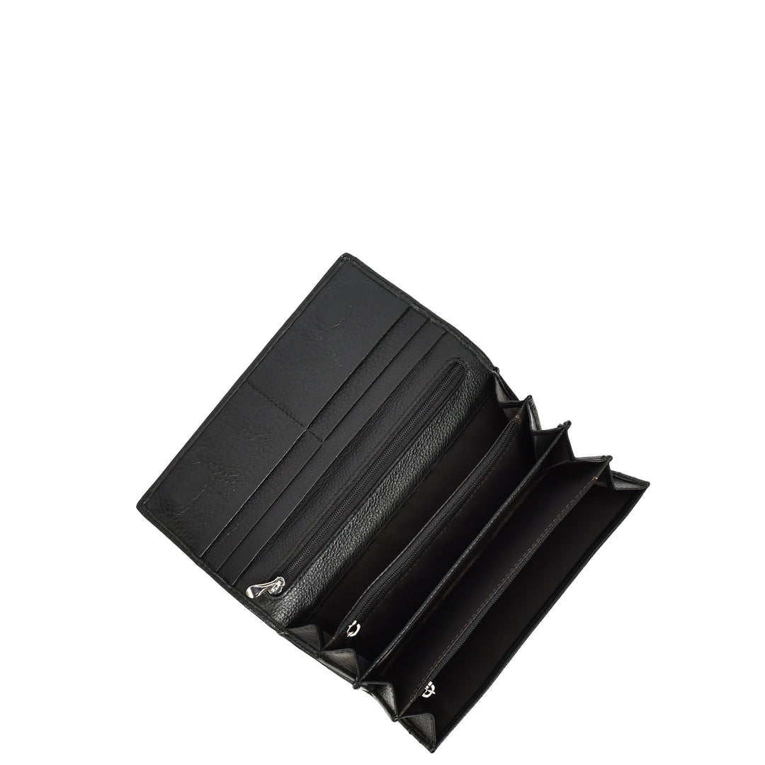 Womens Leather Envelope Purse Wallet with Card & Note Slots Arlo Black