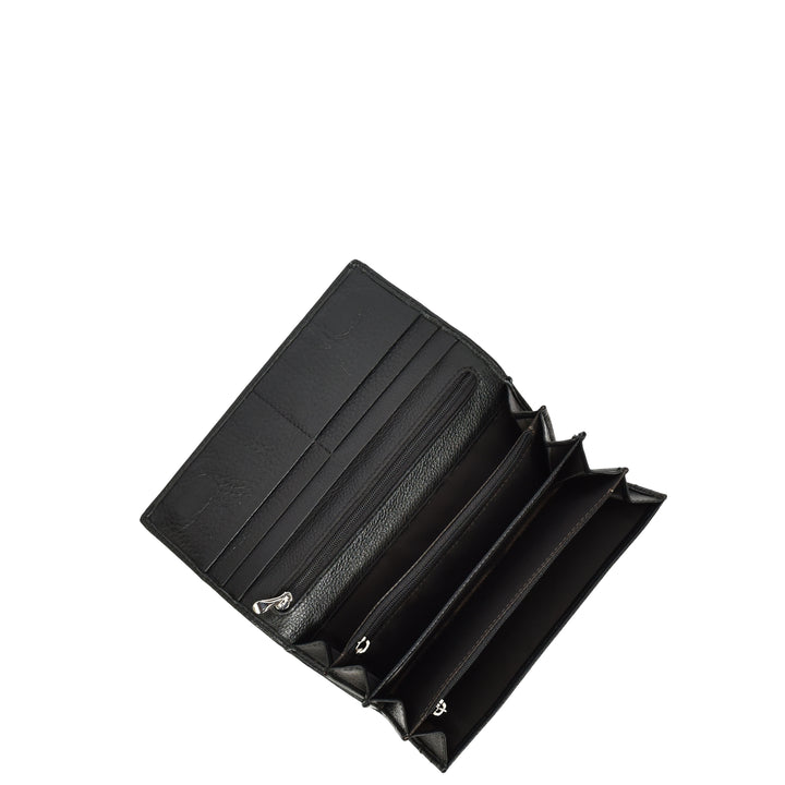 Womens Leather Envelope Purse Wallet with Card & Note Slots Arlo Black