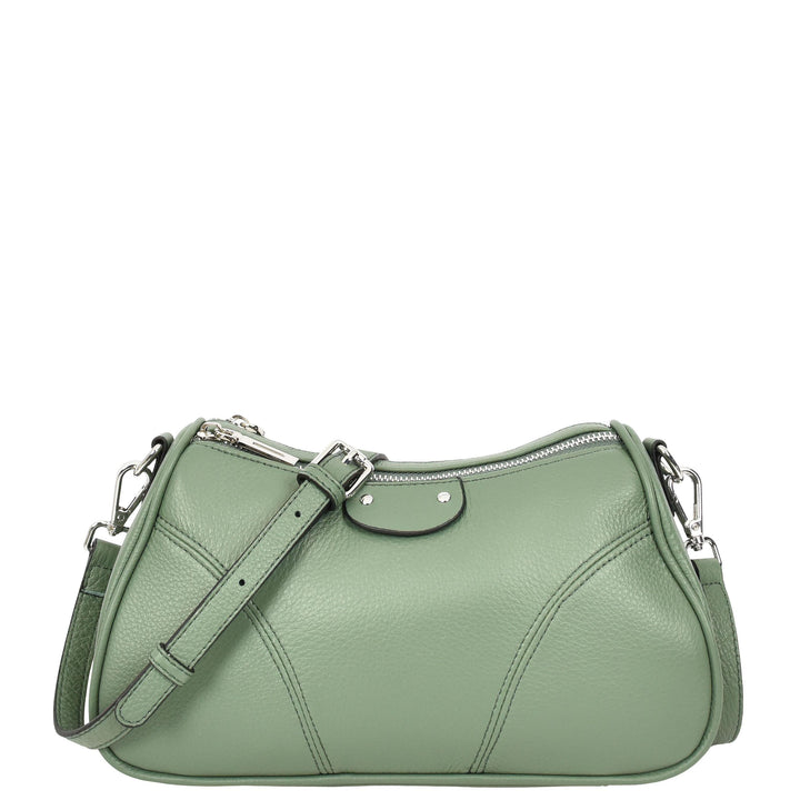 Womens Real Leather Cross body Shoulder Organiser with Adjustable Strap Darla Mint
