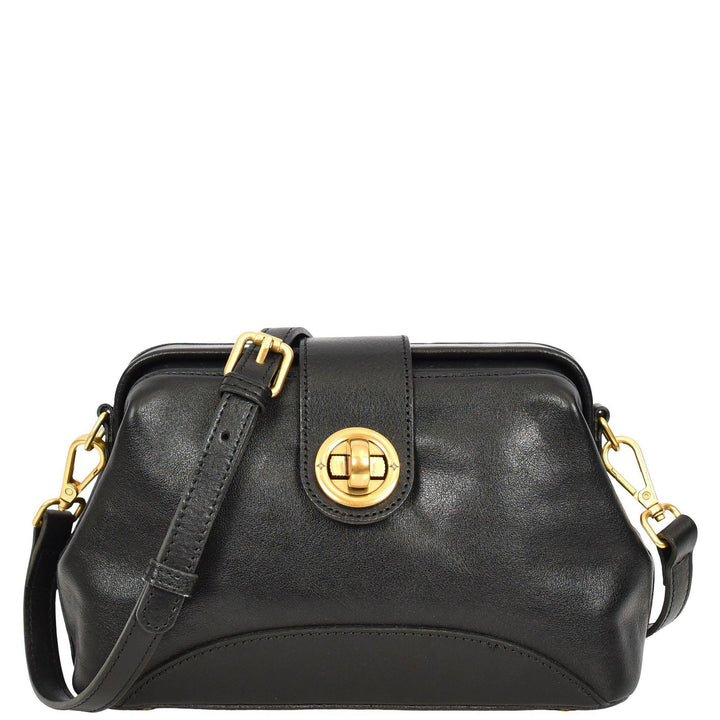 Womens Real Leather Handbag Dual Carry Options with Adjustable Strap Meliora Black
