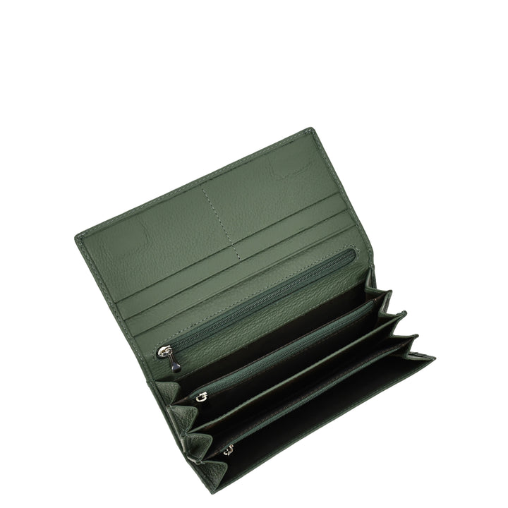 Womens Leather Envelope Purse Wallet with Card & Note Slots Arlo Olive Green