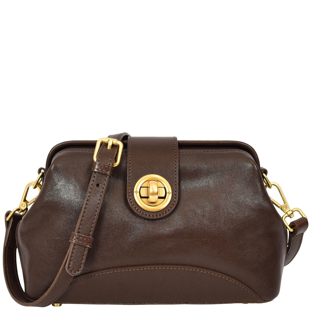 Womens Real Leather Handbag Dual Carry Options with Adjustable Strap Meliora Brown