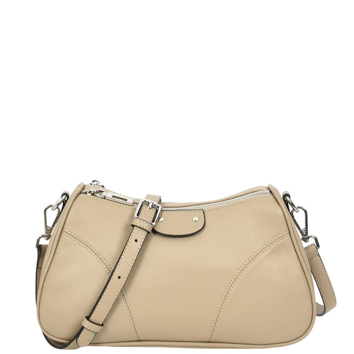 Womens Real Leather Cross body Shoulder Organiser with Adjustable Strap Darla Taupe